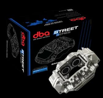 Boîte produit étrier de frein DBA Street Series avec composant étrier aluminium montrant emballage professionnel