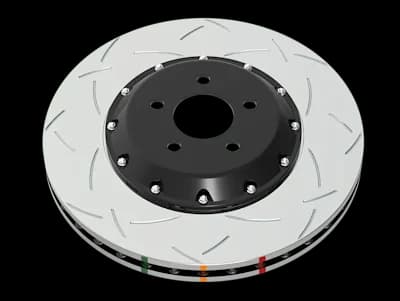 Disque de frein DBA 5000 Series T3 avec conception à fentes bidirectionnelles, surface argentée, moyeu central noir et marquages indicateurs colorés